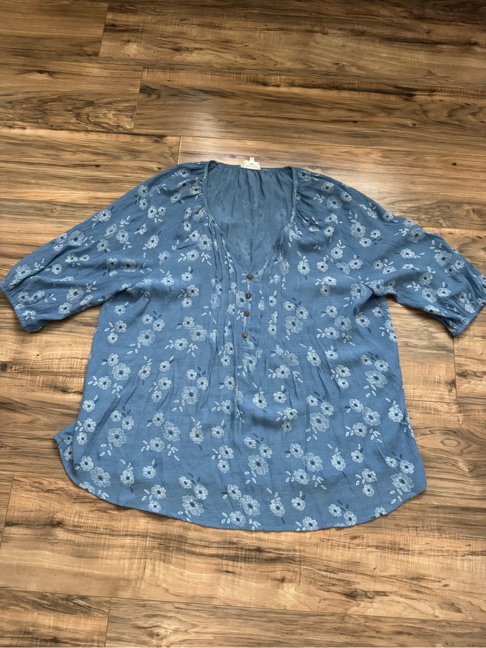 Siren Lily 2X Blue Floral Boho Peasant Blouse 3/4 Sleeve Flowy Top - Picture 10 of 10